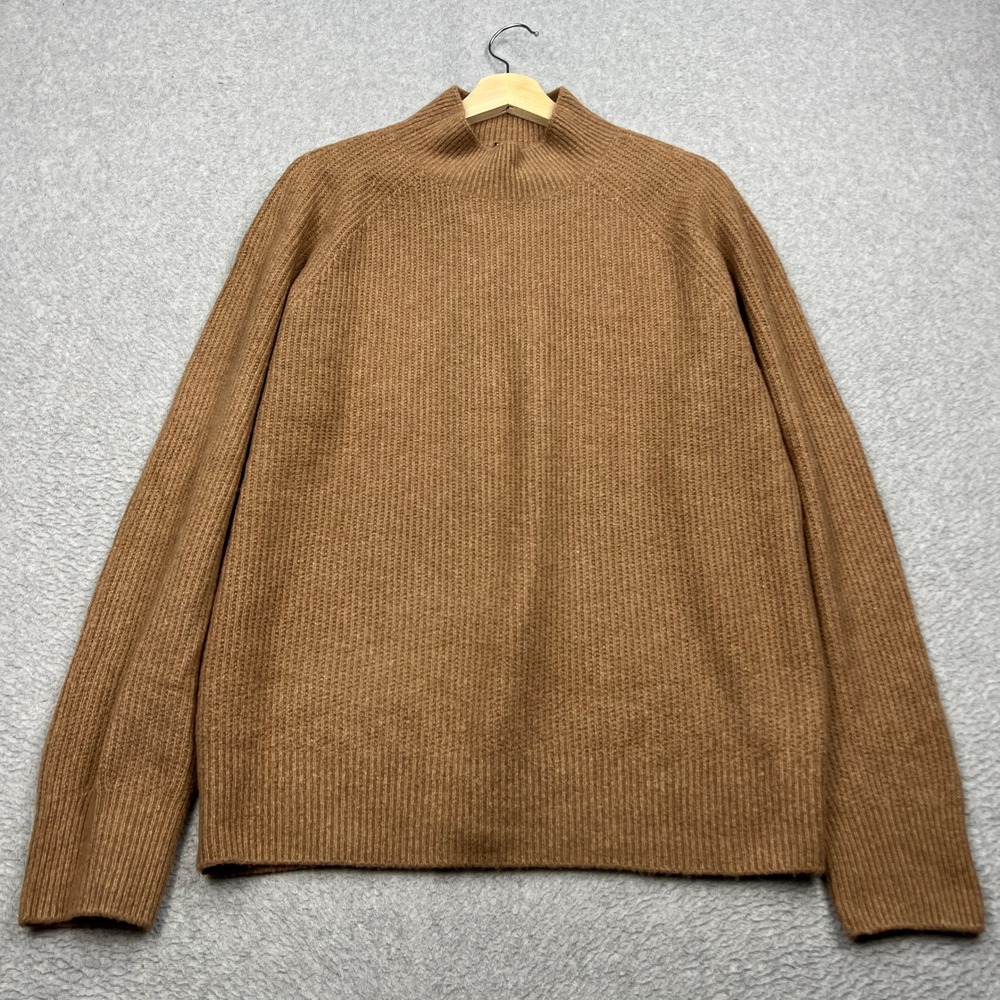 UNIQLO 3D Knit Soufflé Yarn Mock Neck Sweater Mens Large Brown Rib Knit Pullover